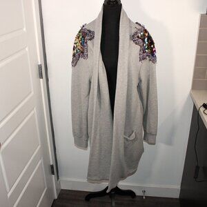 Buffalo heather grey multicolour sequin patchwork star open cardigan Large